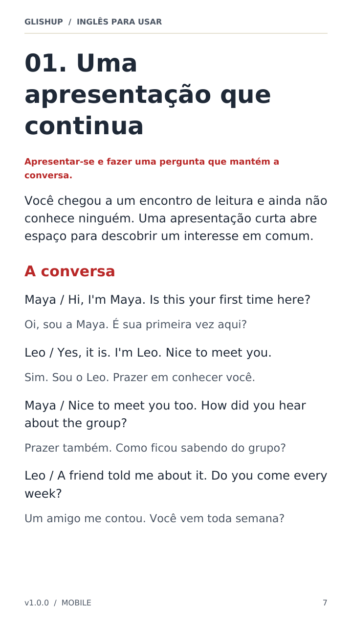 Página da amostra de Conversas do Dia a Dia em 30 Práticas. Abra o PDF para ler.